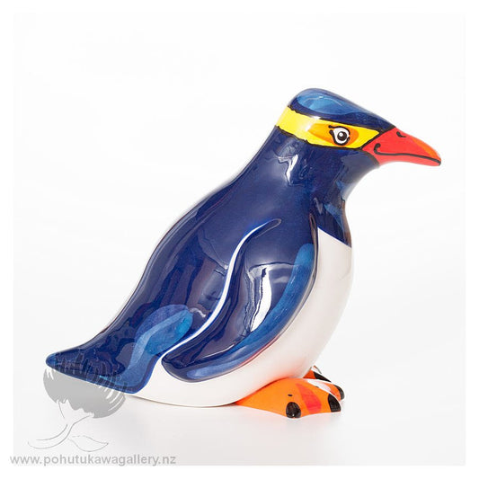 Hand Painted in NZ – Ceramic Bird | Yellow Eye Penguin Large