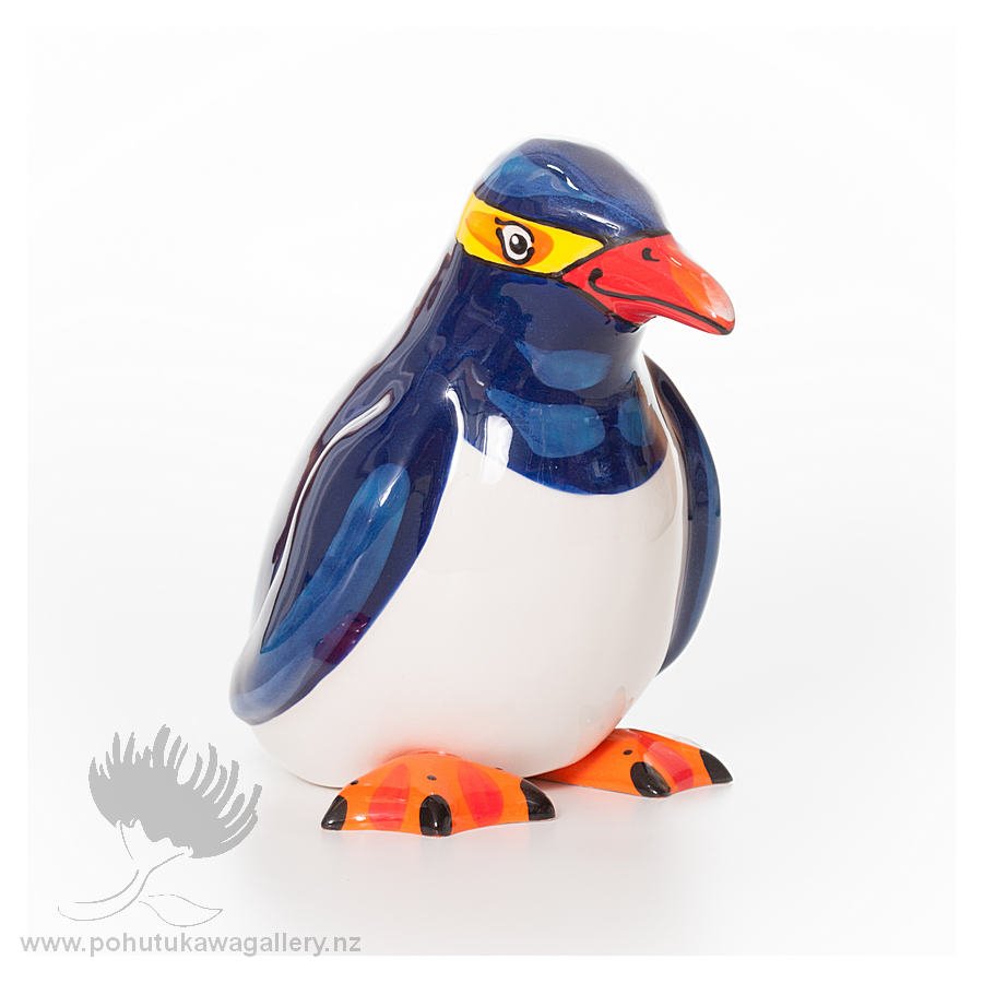 Hand Painted in NZ – Ceramic Bird | Yellow Eye Penguin Large