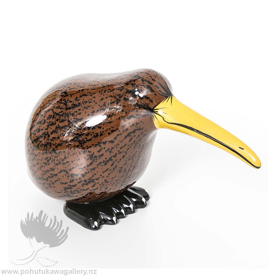 Hand Painted in NZ – Ceramic Bird | Medium Kiwi Dark Brown