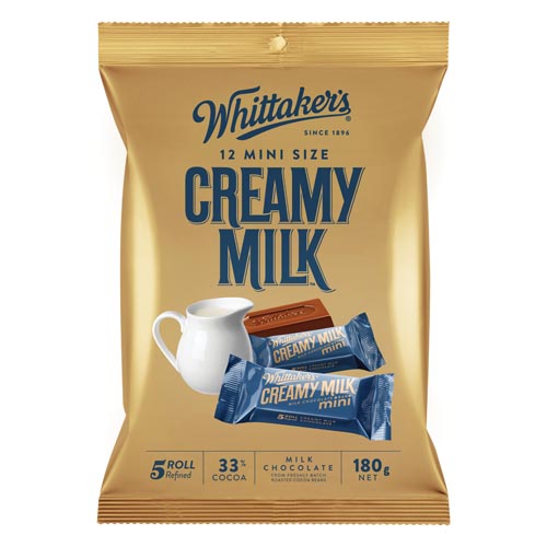 Share Pack Individually Wrapped Creamy Milk Whittakers 180g bag 12pk