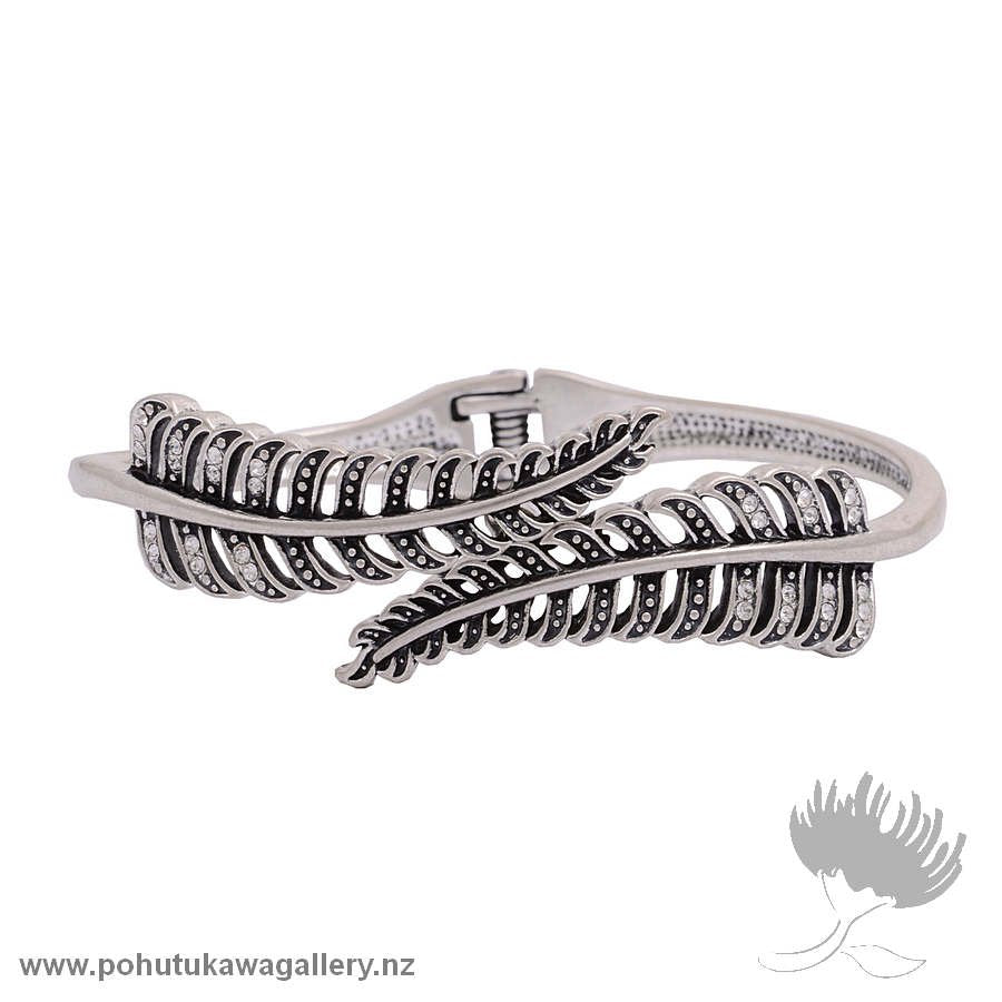 Rhodium Bangle – Silver Fern
