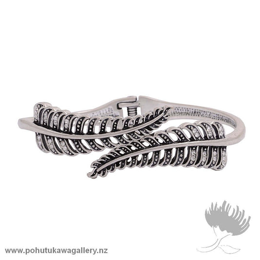 Rhodium Bangle – Silver Fern