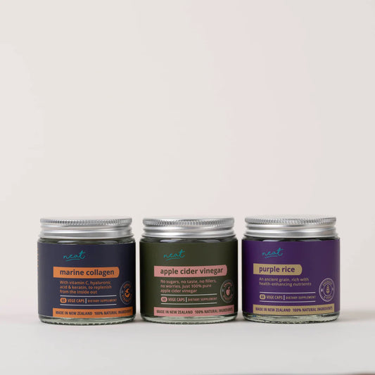 Neat Supplements Trio | Marine Collagen, Keratin & Hyaluronic Acid - Apple Cider Vinegar - Purple Rice Antioxidant