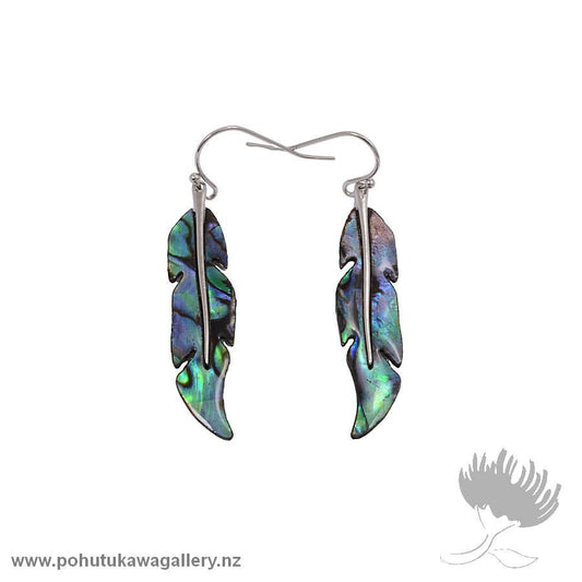 Rhodium Drop Earrings – Paua Feather