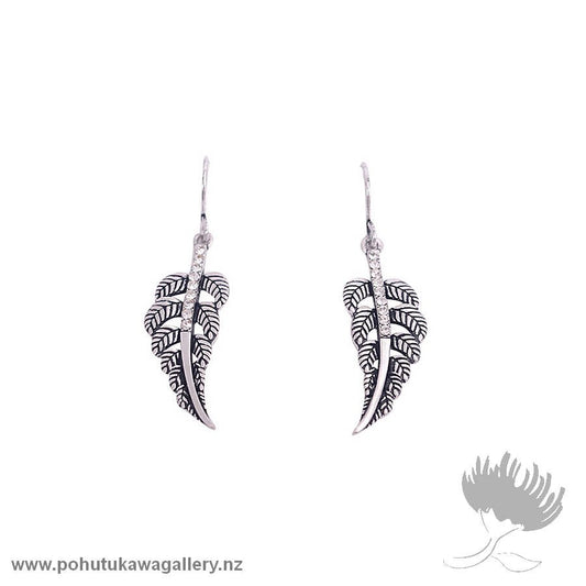 Rhodium Drop Earrings – Dark Silver Fern