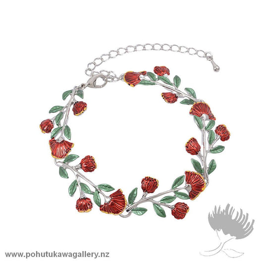 Rhodium Bracelet – Pohutukawa & Leaves