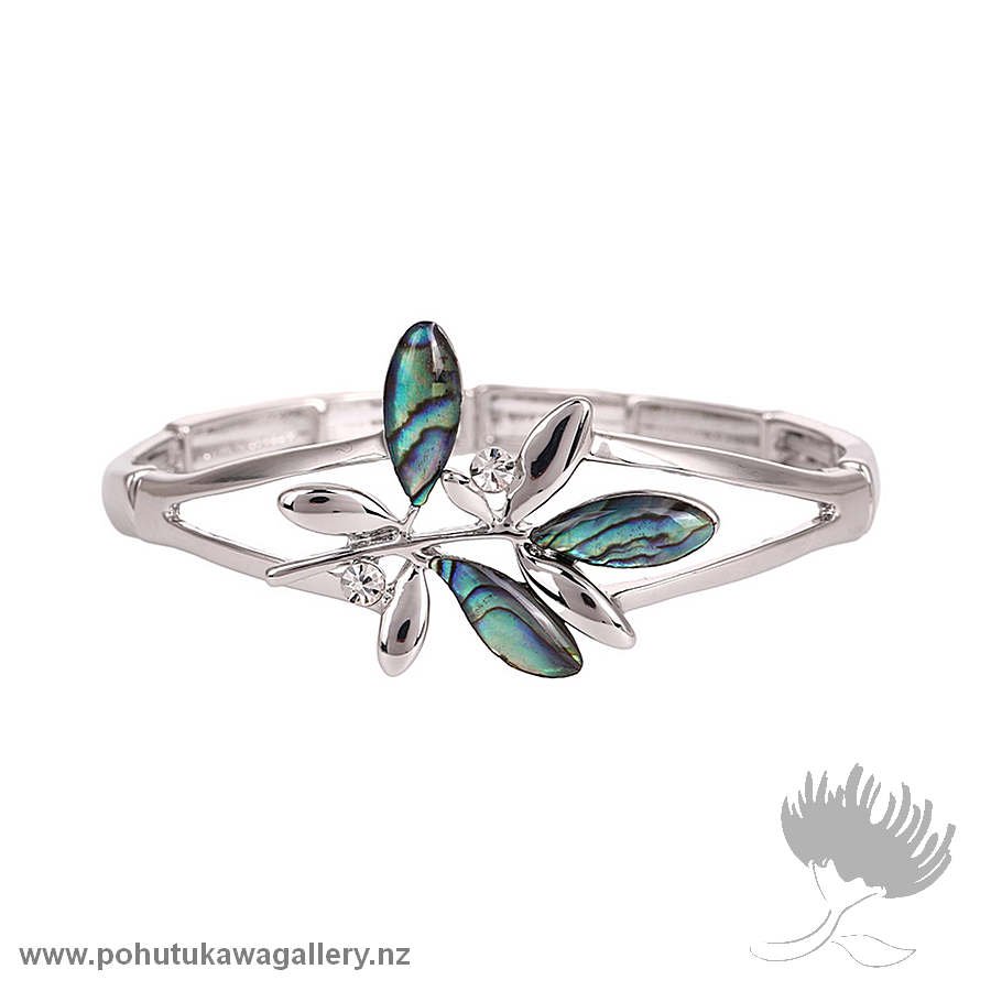 Rhodium Bracelet – Paua Leaves