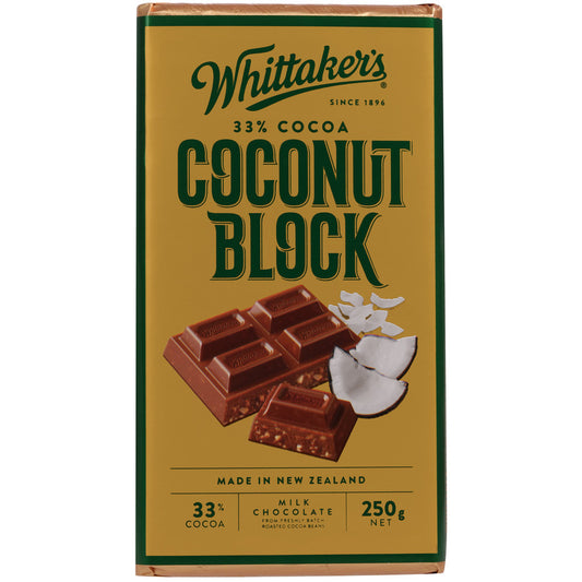 Whittakers Chocolate Block 33% Cocoa Coconut 250g